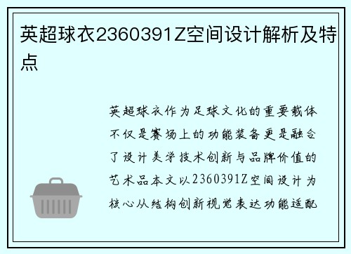 英超球衣2360391Z空间设计解析及特点