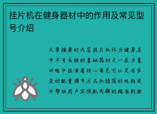 挂片机在健身器材中的作用及常见型号介绍